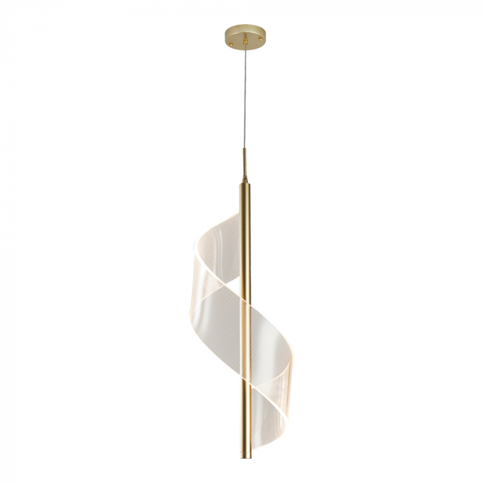 PENDENTE LED RUBAN 3000K 9W BIVOLT Ø9,5X45CM ALUMÍNIO E ACRÍLICO DOURADO FOSCO - NORDECOR 2484