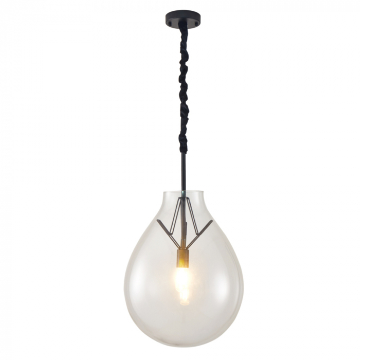 PENDENTE PALLO Ø40X50CM METAL E VIDRO TRANSPARENTE E PRETO - NORDECOR 2782