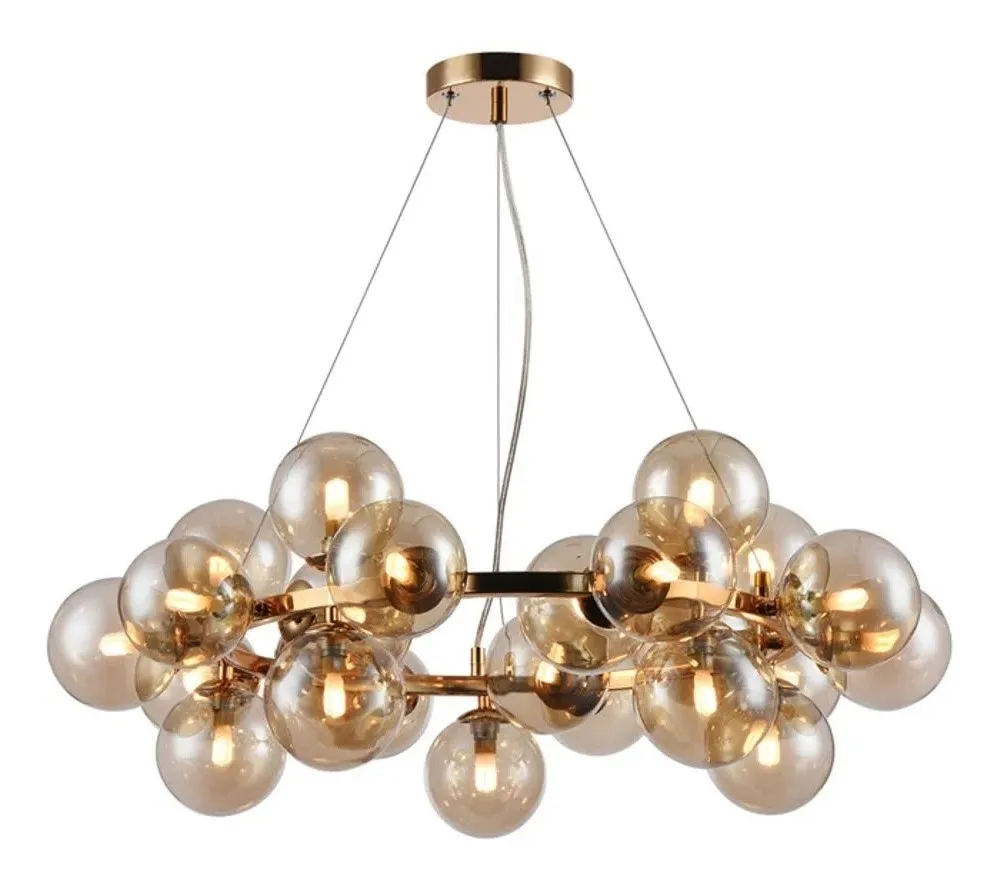 Pendente Halo De Metal E Vidro French Gold E Conhaque Bella