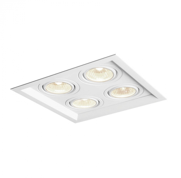 SPOT DE EMBUTIR NEWLINE IN51344 BRANCO E BRANCO RECUADO CHANFRADO QUADRADO QUÁDRUPLO AR70 24,1X24,1X8CM ALUMÍNIO