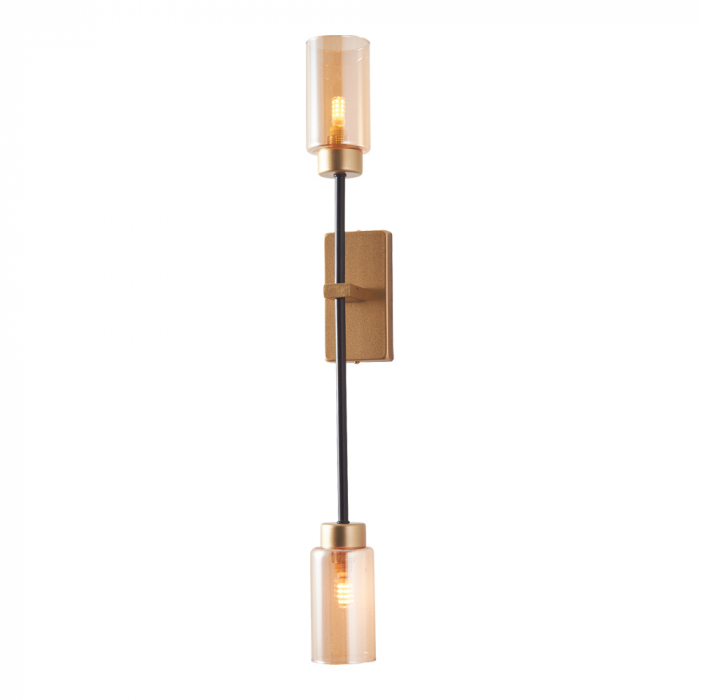 ARANDELA DE PAREDE TOSH 67X7CM METAL E VIDRO DOURADO FOSCO, PRETO E ÂMBAR - NORDECOR 2553