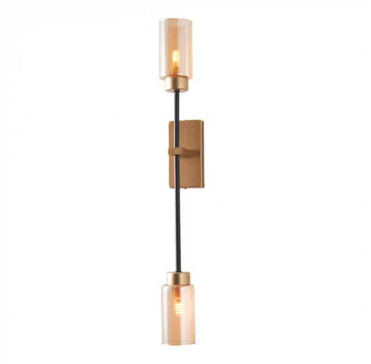 ARANDELA DE PAREDE TOSH 67X7CM METAL E VIDRO DOURADO FOSCO, PRETO E ÂMBAR - NORDECOR 2553