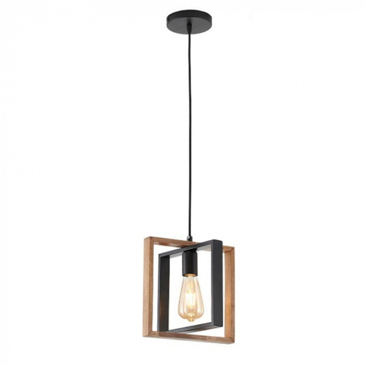 PENDENTE CANDLE UNO 24X24CM METAL E MADEIRA PRETO E AMADEIRADO - NORDECOR 2604