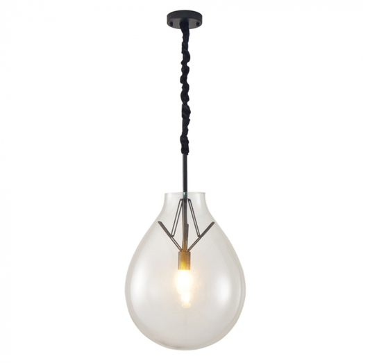 PENDENTE PALLO Ø40X50CM METAL E VIDRO TRANSPARENTE E PRETO - NORDECOR 2782