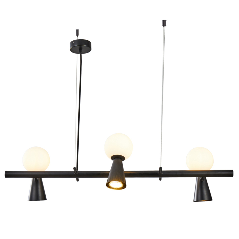 PENDENTE TEAS 3 HALOPIN 20X80CM METAL E VIDRO PRETO - NORDECOR 2468