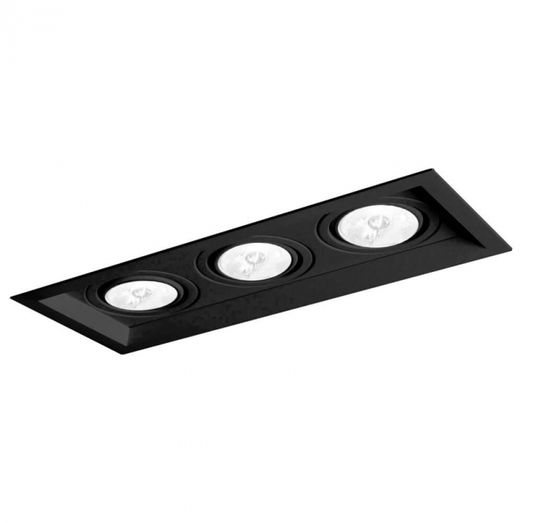 SPOT DE EMBUTIR NEWLINE IN50333 PRETO E PRETO RECUADO CHANFRADO RETANGULAR TRIPLO PAR20 34,6X13,8X12CM ALUMÍNIO